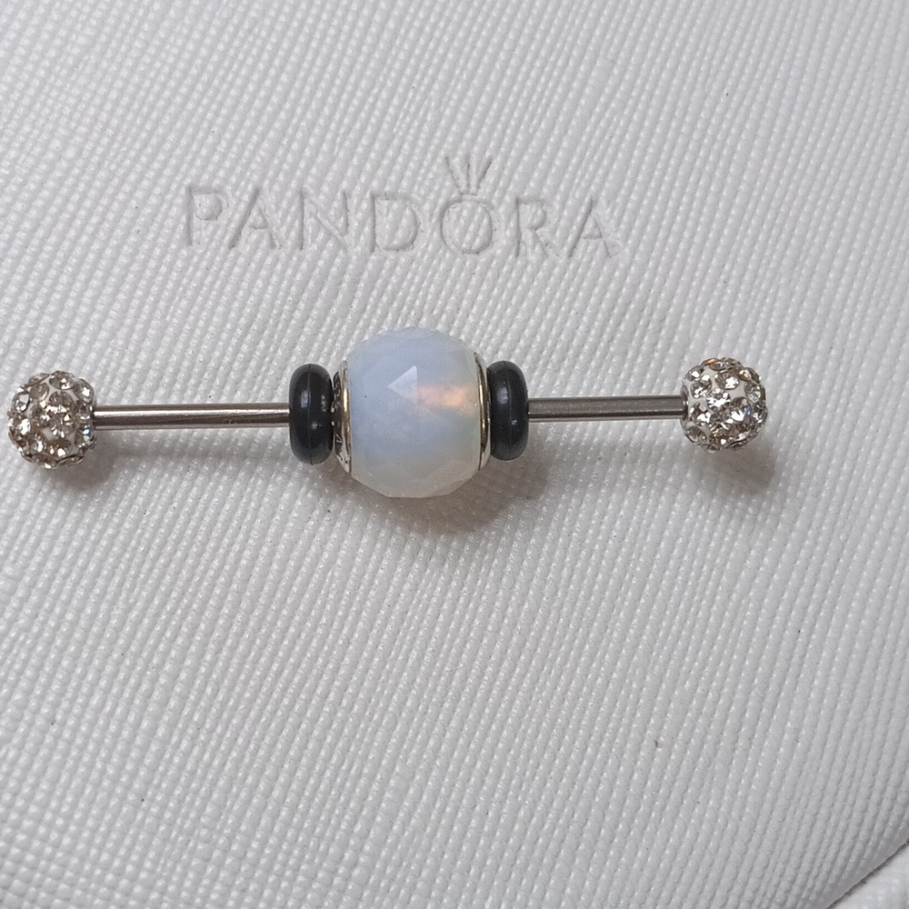 Pandora Silver Opalescent White Crystal Geometric Facets Charm 2 listed Separate - Picture 1 of 4